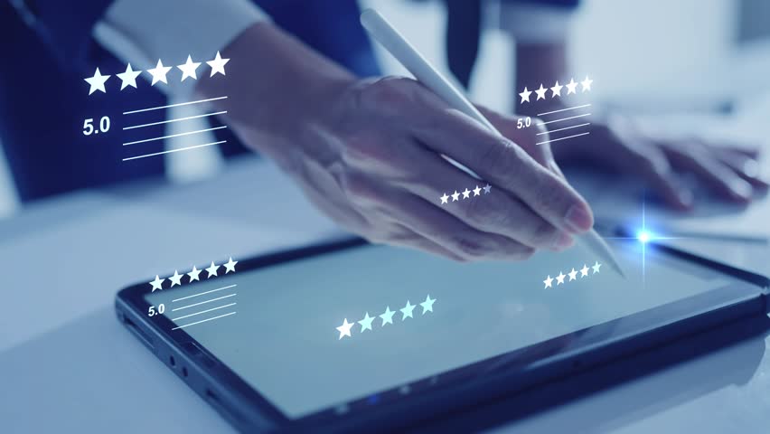 Client feedback, user experience ranking, Customer review 5 stars product and service positive recommend reputation, read and write review