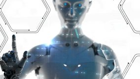 Cyber digital world android robot pointing finger computer coding AI chatbot background futuristic future digital technology artificial intelligence automated. Metaverse virtual reality - Powered by Shutterstock - Get 15% off with code: PIKWIZARD15