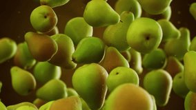 Pears with water droplets falling down in front of blurry background. Slow motion CG animation. - Powered by Shutterstock - Get 15% off with code: PIKWIZARD15