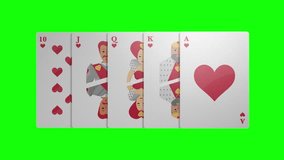 Heart Royal Flush card ranking. Casino poker playing cards on green screen background. 4K isolated high quality clip. The combination of playing cards poker casino. - Powered by Shutterstock - Get 15% off with code: PIKWIZARD15