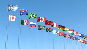 G20 country flags waving in the sky, Flag of Group of 20 looping video - Powered by Shutterstock - Get 15% off with code: PIKWIZARD15
