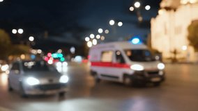 Blurred night cityscape yellow taxi driving, ambulance rushes to patient through vibrant street lights colorful bokeh. Urban nightlife concept, energy, transportation. Riding auto by road - Powered by Shutterstock - Get 15% off with code: PIKWIZARD15