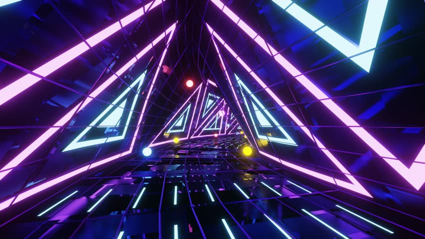 An abstract animated VJ loop background of a colorful futuristic neon tunnel