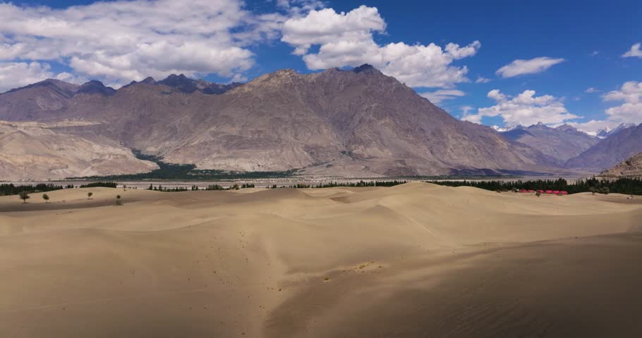 Scenic Aerial View of Katpana Cold Desert Sand Dunes on Summer Day in Pakistan