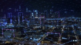 Aerial Downtown Los Angeles with Holographic Elements, Columns, Networks and Financial Charts. Internet of Things, Augmented Reality. - Powered by Shutterstock - Get 15% off with code: PIKWIZARD15