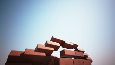 CG animation of high brick wall building up.
