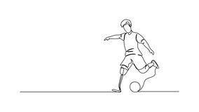A football player with prosthetic leg kicking a ball. self drawing animation, Ideal for fitness and wellness campaigns - Powered by Shutterstock - Get 15% off with code: PIKWIZARD15
