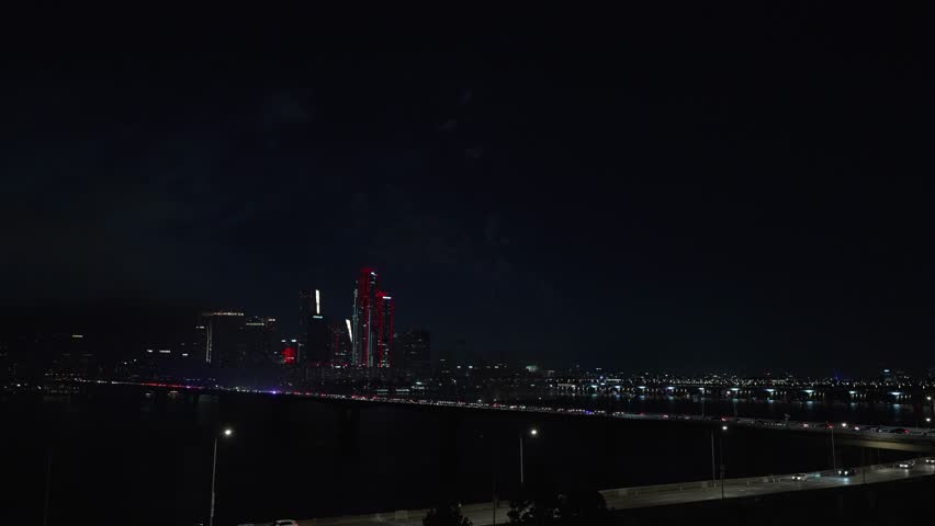 Seoul International Firework Festival at the Yeouido Over Han River 2024, Wonhyodaegyo Bridge and Yeongdeungpo-gu District, South Korea