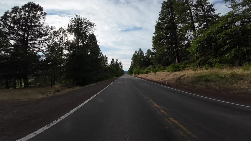 Volcanic Legacy Scenic Byway Upper Klamath Lake to Klamath Falls 01 Rear View 140 Eastbound Driving Plates Oregon USA Ultra Wide