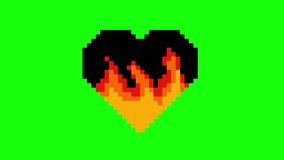 Pixel Art Burning Heart Animation, Flame Inside Heart Motion Graphic with Green Screen Background - Powered by Shutterstock - Get 15% off with code: PIKWIZARD15