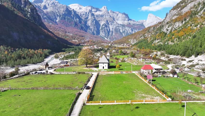Albania Alps. Theth village, catholic Church
