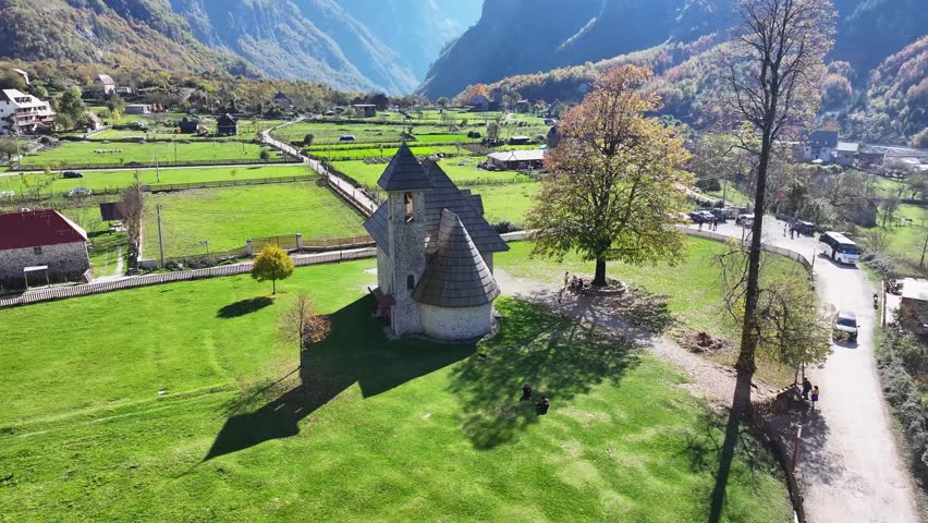 Albania Alps. Theth village, catholic Church
