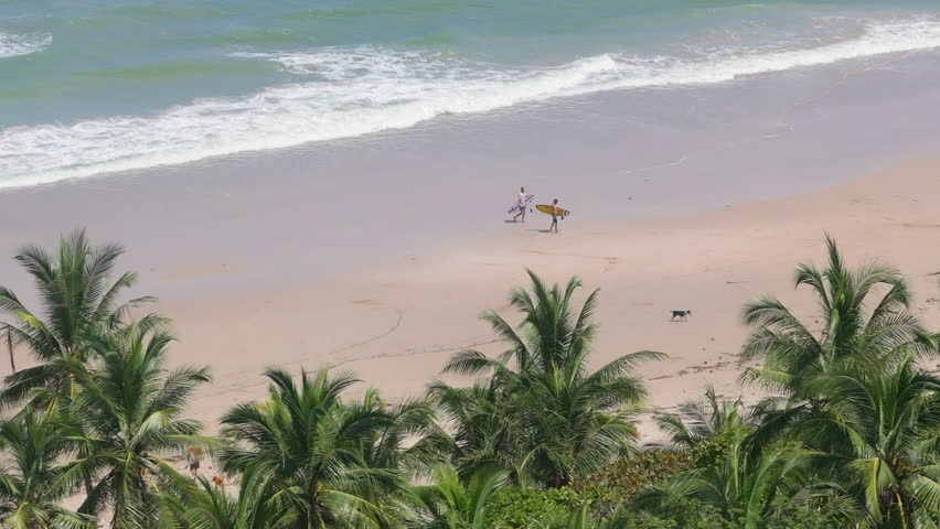 Explore the beauty of Playa Santa Teresa in Puntarenas, Costa Rica, with its pristine beaches, inviting waves, and lush palm trees, all showcased from a breathtaking aerial view