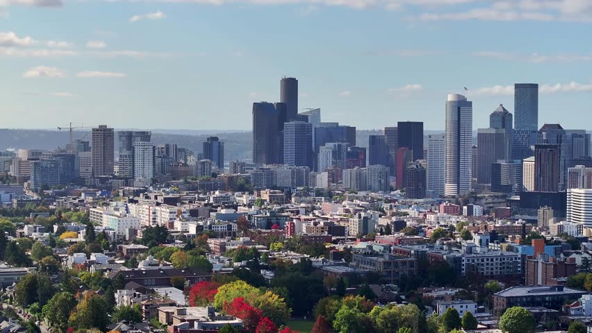 Contemporary Skyscrapers in the Heart of Capitol Hill, Seattle, Washington, USA - Aerial Drone Shot