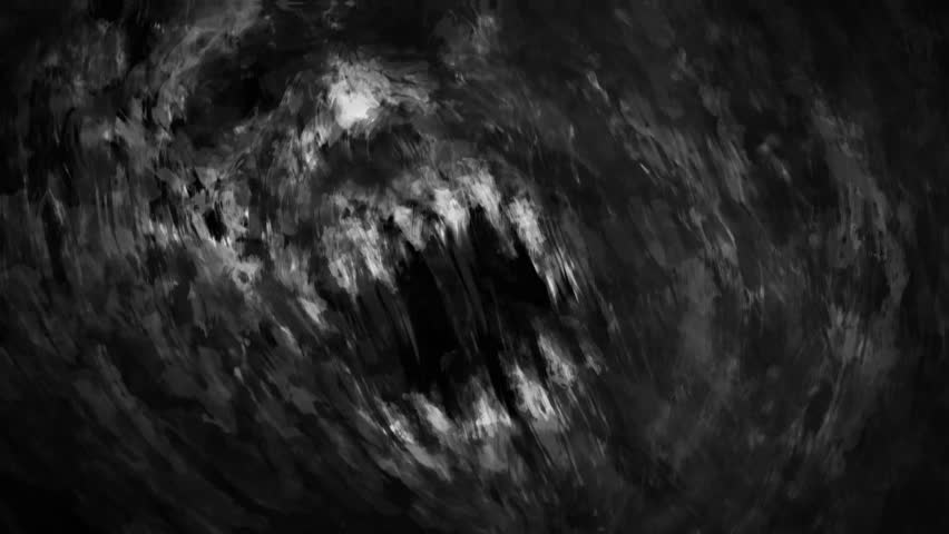 Creepy nightmares 2d animation. Horrible visions of hell. Horror fantasy genre. Spooky animated characters. Creepy movie for Halloween. VJ and music clip. Black and white background.