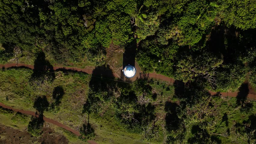 Top down rising view over Fingal Head lighthouse, Northern New South Wales, Australia