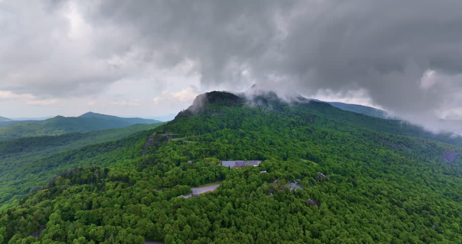 Smokey mountains summer woods. Grandfather Mountain in Appalachian mountains in North Carolina with fresh green forest trees in summertime season. Beauty of USA nature