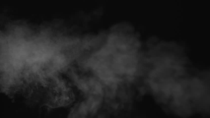 White water vapour on a black background. Close-up shot 4k