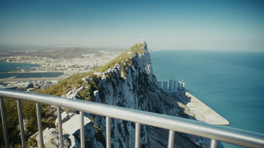 View of Rock Of Gibraltar. The Gibraltar Rock, Spain Aerial View of Gibraltar City. Amazing View of Gibraltar