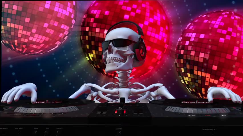 dj skeleton mixing music 3d animated