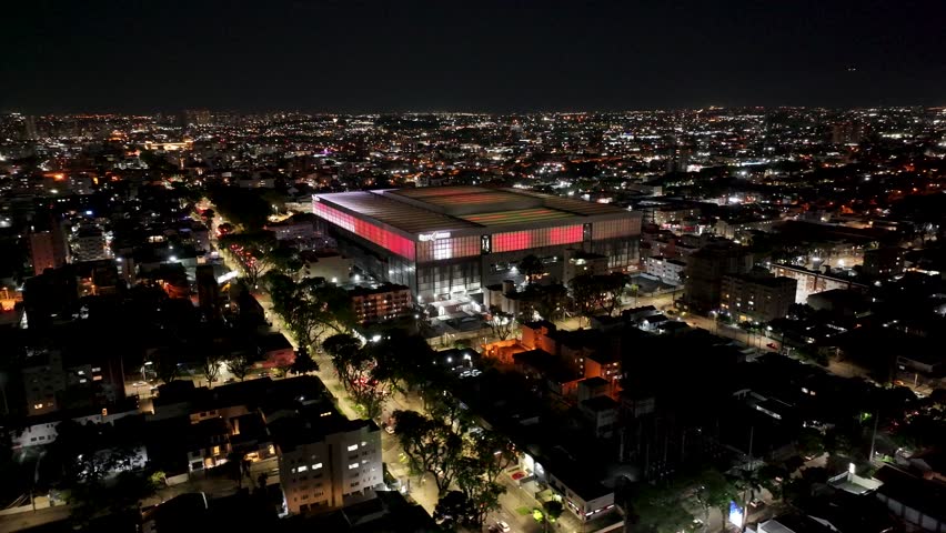 Curitiba, Parana, Brazil - 10.29.2024 - Night Illuminated Stadium At Curitiba In Parana Brazil. Southern Region. Night Stunning Landscape. Curitiba Brazil