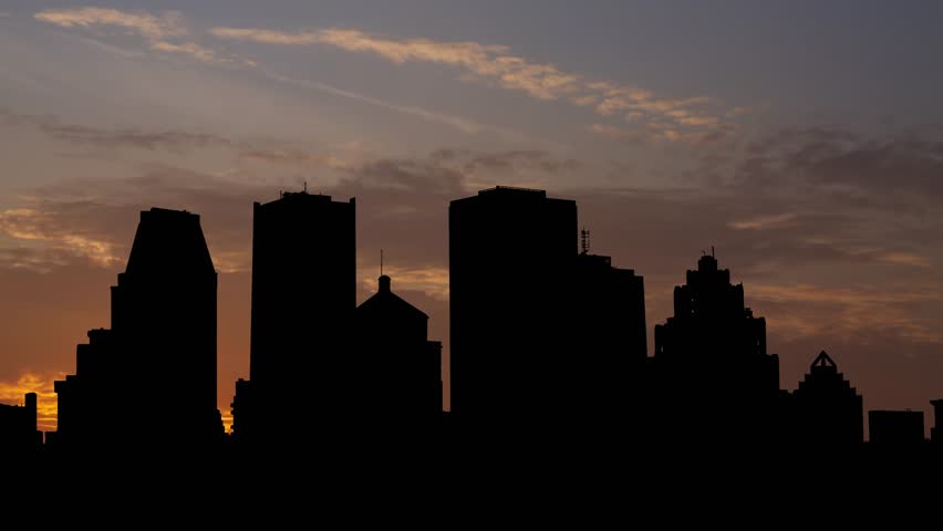 Montreal Skyline at Sunrise, Time Lapse with Beautiful Sky, Quebec, Canada