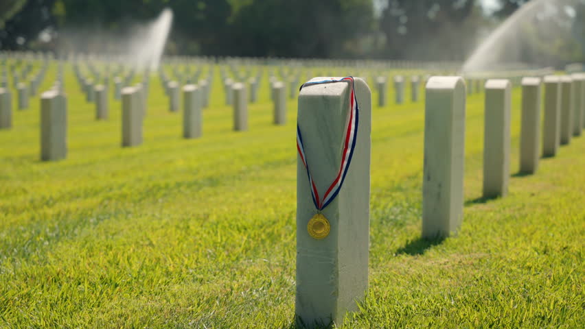veteran receives a medal of honor during a national cemetery. World War American military cemetery. american veteran cemetery in the summer. Memorial National Cemetery. u.s. war dead memorial day 9 11