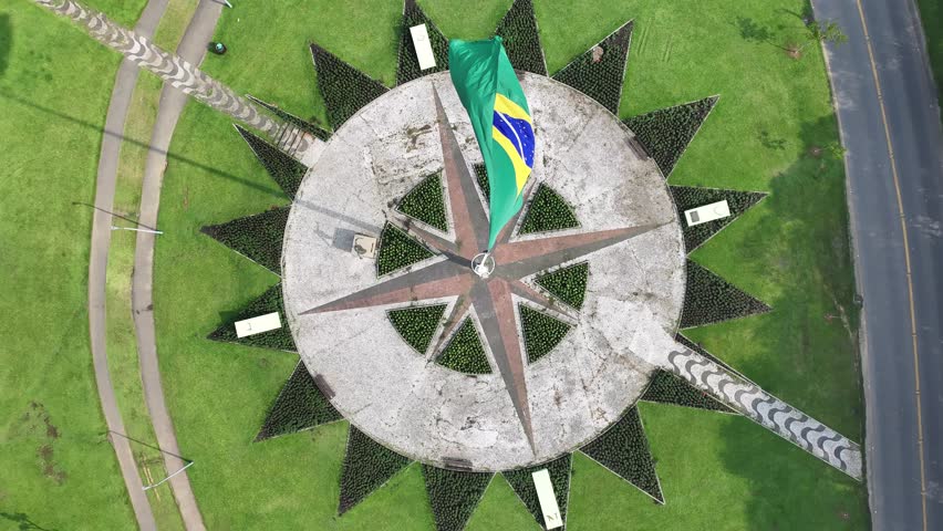 Brazil Flag At Curitiba Parana Brazil. Bird Eye View Of Stunning Iconic Recreational Park Of The City. Flag Waving. Brazil Flag. Town Sky Backgrounds Urban. Town Outdoors Panorama. Curitiba Parana.