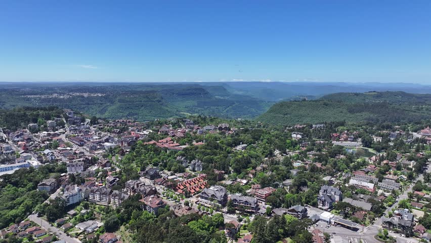 Gramado Skyline At Gramado Rio Grande Do Sul Brazil. Amazing Skysrapers And Traffic On Street Viewed From Above. Industry Landscape Company Building Awesome. Industry Flyover Town Gramado Brazil.