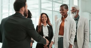 Award, clapping and woman in office, smile and celebration for recognition in company, happy and grateful. Colleagues, prize and applause for achievement, success and people with joy and laughing - Powered by Shutterstock - Get 15% off with code: PIKWIZARD15
