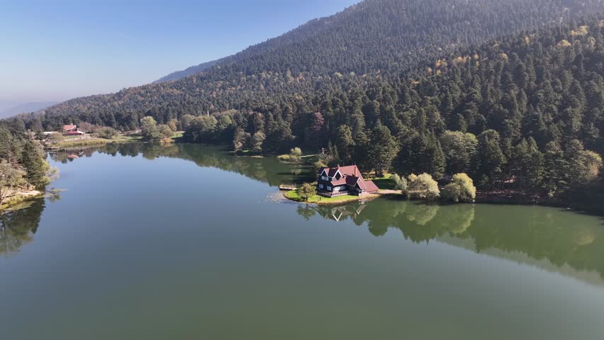 Bolu Golcuk Lake and famous house view with reflections.