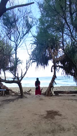 views women looking blue oceans near beach