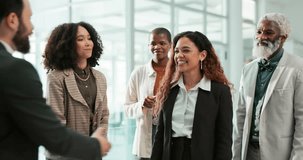 Celebration, clapping and group in office, laughing and award for recognition in company, happy and grateful. Colleagues, prize and applause for achievement, success and people with joy and smile - Powered by Shutterstock - Get 15% off with code: PIKWIZARD15