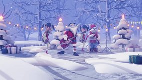
Christmas Party: funny Santa Claus with rock guitar and white polar bear on drums playing music on winter holiday background.
Animated video for greeting cards, festive events, New Year's parties - Powered by Shutterstock - Get 15% off with code: PIKWIZARD15