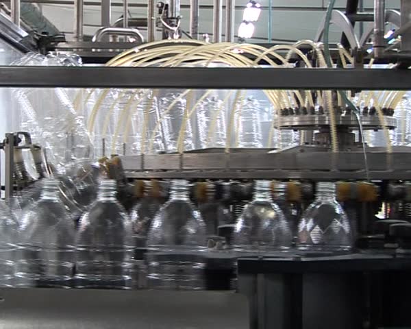 Transparent PET bottles production line. Special plastic recycling equipment.