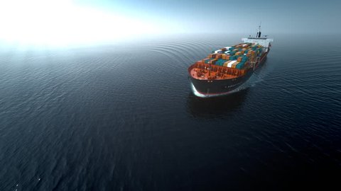 Cargo container ship on the sea animation. Full HD 1080p. 
