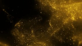 Golden glitter background in slow motion. Beautiful transition with real gold particles flying in wind on black background, shot with depth of field. Gold dust - Powered by Shutterstock - Get 15% off with code: PIKWIZARD15