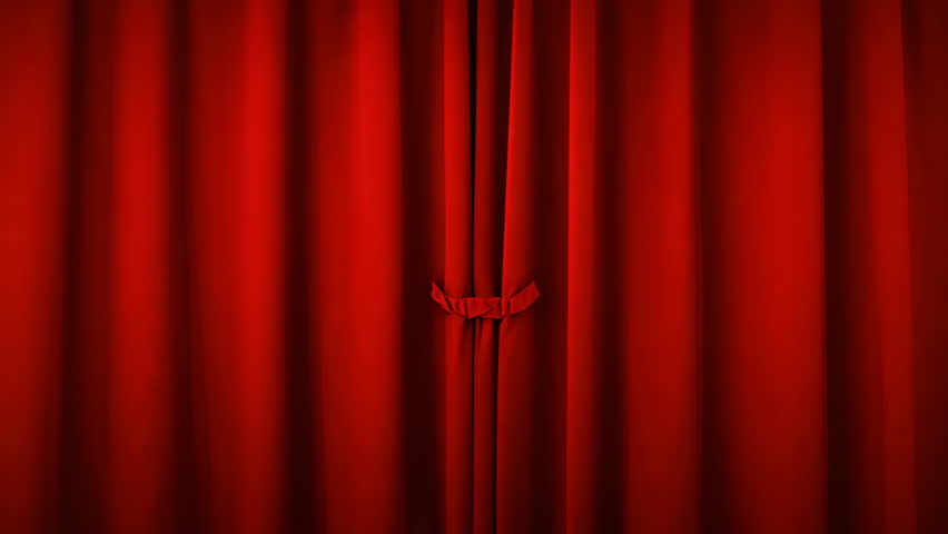 Dark Red Velvet Curtains Green Screen Background Opening 3d animation. Theater show start transition intro. Isolated with chroma key. Mock up for presentation. Satin stage drapes on chromakey overlay.