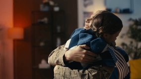 Happy U.S. soldier mom coming back home to little daughter, family reunion - Powered by Shutterstock - Get 15% off with code: PIKWIZARD15