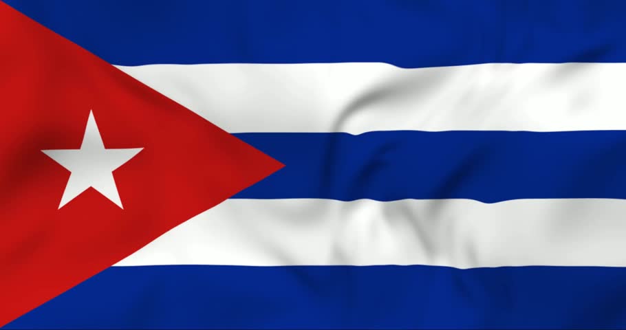 Two flying airplanes and waving flag of Cuba in background. 3d loopable animation in 4k resolution video.