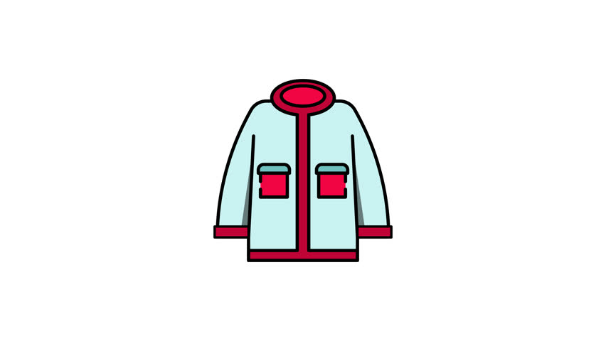 Light blue jacket with red trim and two pockets. Versatile for fashion blog posts, clothing advertisements, and winter themed. 4k alpha channel