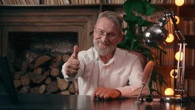 Caucasian mature old man male businessman business showing thumbs up smile approval agreement entrepreneur office home gesture sign good work success boss recommend senior manager ceo satisfied inside - Powered by Shutterstock - Get 15% off with code: PIKWIZARD15