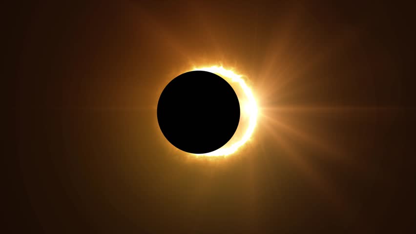 Scientific Solar Eclipse Animation Background with Bright Sun Rays. Total Solar Eclipse