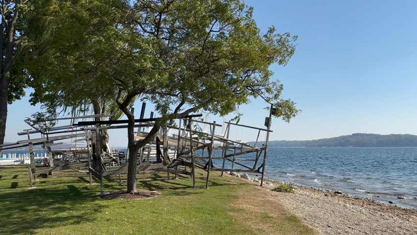 Decommissioned, old, traditional Boat docks, Lake Geneva, Wisconsin
