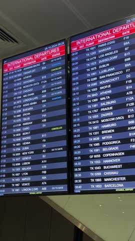 Departure flights tabela showing the flights in İstanbul airport