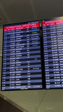 Departure flights tabela showing the flights in İstanbul airport