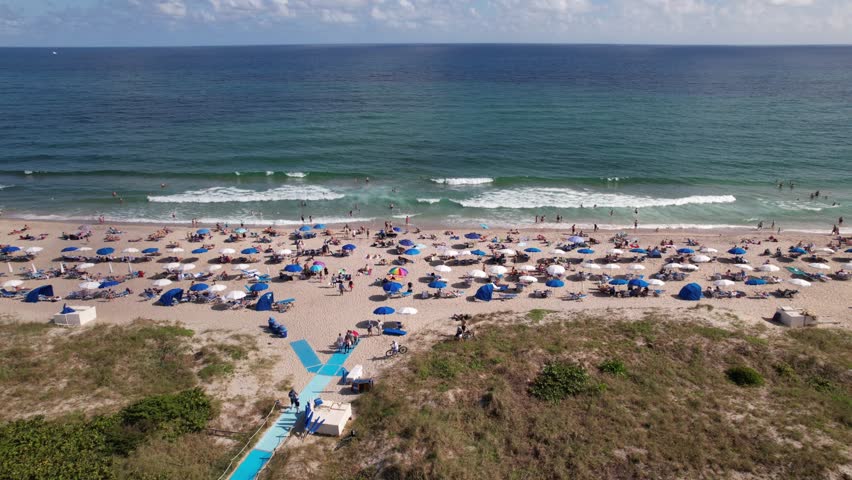 Tropical Beach, Blue Ocean, People On Beach, Delray Beach, Florida Ocean, Florida Beach, Drone Pan of Ocean
