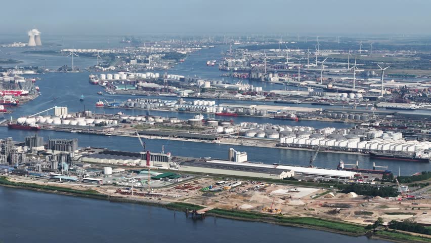 Drone shot of Port of Antwerp, Belgium