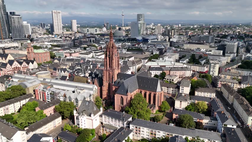 Aerial shot of Frankfurt Cathedral in Frankfurt, Germany