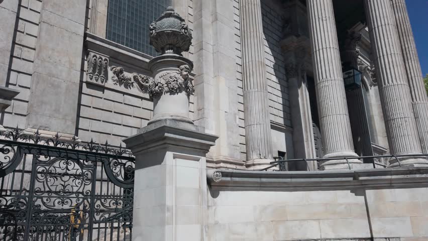 Detailed view of St Paul's Cathedral facade in London